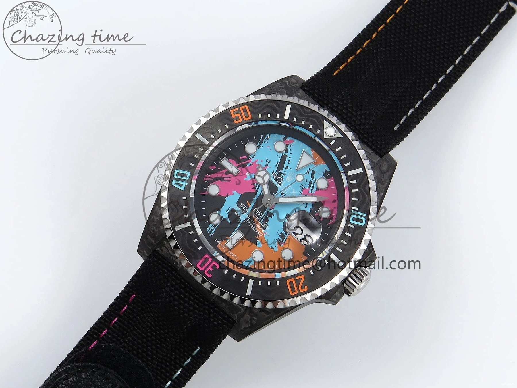 on Graffiti Nylon Best Black Carbon Strap A2824 DIWF Dweller Sea 43mm Edition Dial 0415